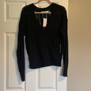 Black Wrap Front Pointelle Sweater XL